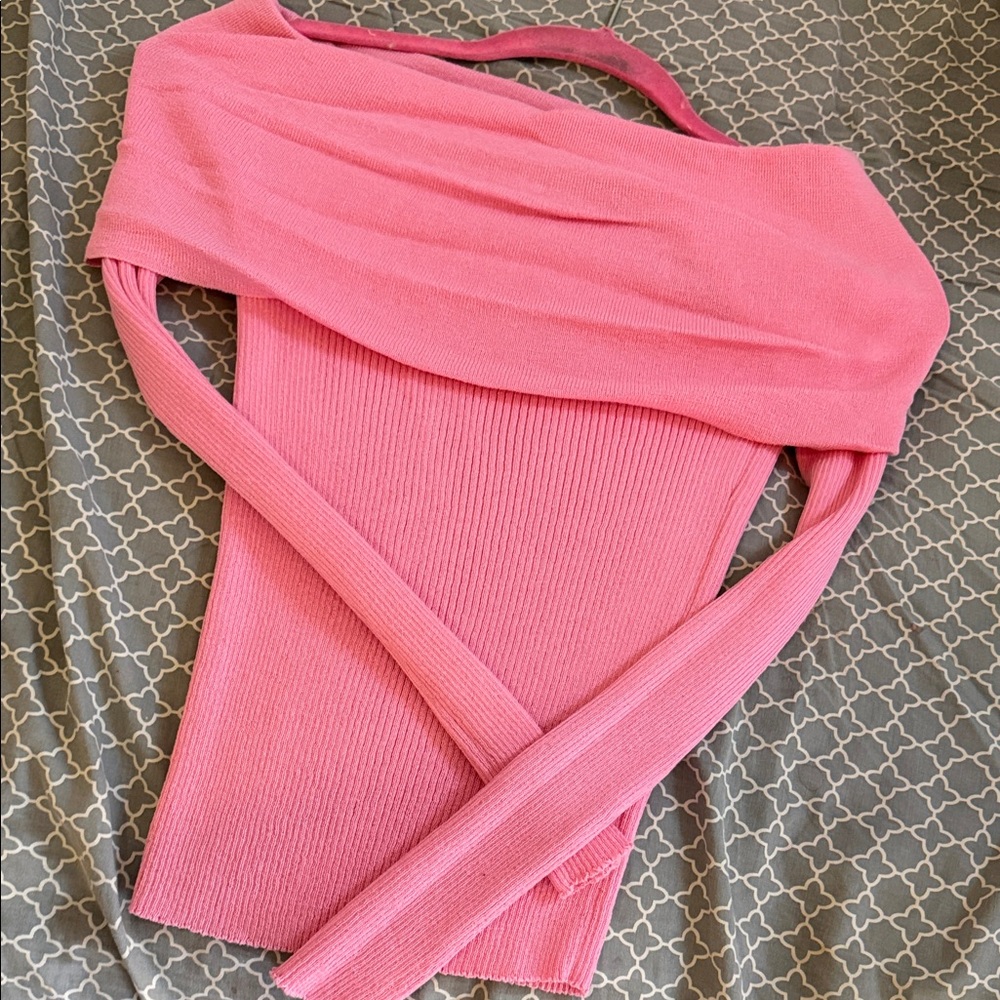 Zara Vibrant Pink Off-Shoulder Sweater - Picture 3 of 3